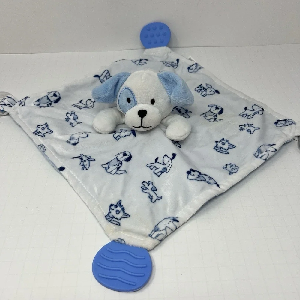 Modern Baby Blue Puppy Dog Lovey Rattle Security‎ Blanket Infant Plush